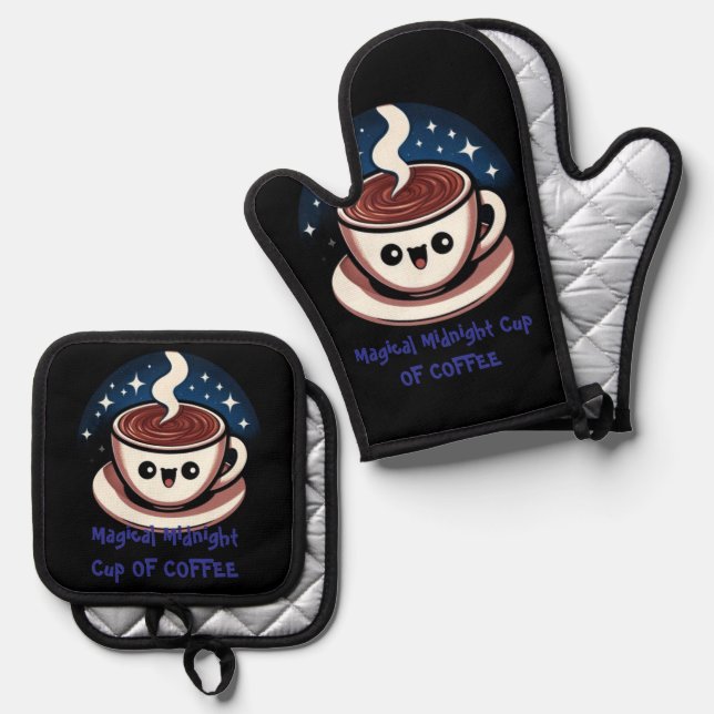 Magical Midnight Cup Of Coffee  Oven Mitt & Pot Holder Set (Front/Back)