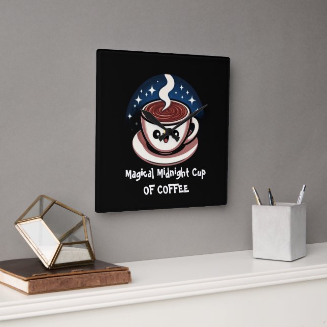 Magical Midnight Cup Of Coffee  Square Wall Clock (Office)