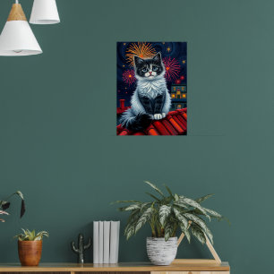 Magical Midnight Kitten Poster – Fluffy Cat Art