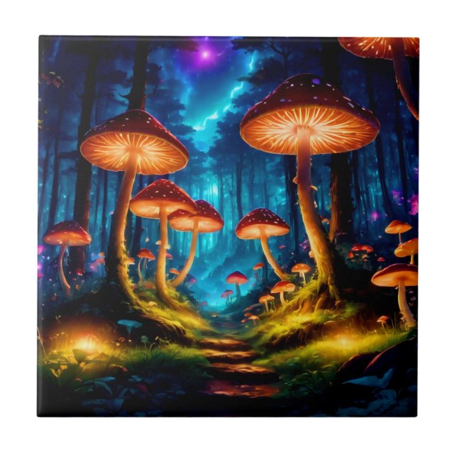 Magical Midnight Mushroom Forest Tile (Front)
