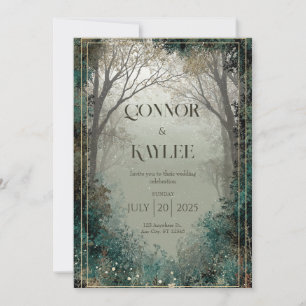 Magical Misted Forest Deep Teal Winter Wedding Invitation