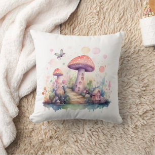 Magical Mistic Colorful Mushroom houses  Throw Pillow