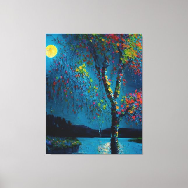 Magical Moon River Tree in oil painting style Canvas Print (Front)