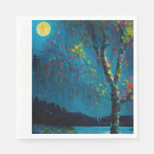 Magical Moon River Tree in oil painting style Napkin