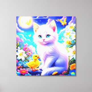 "Magical Moonlit Companions: A Whimsical Garden Canvas Print
