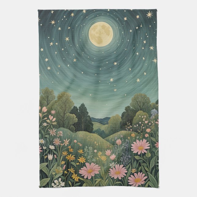 Magical Moonlit Meadow Kitchen Towel (Vertical)
