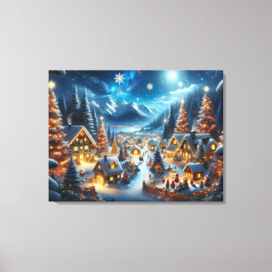 Magical Moonlit Snowy Christmas Village Canvas Print