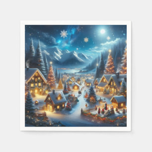 Magical Moonlit Snowy Christmas Village Napkin