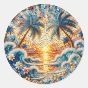 Magical Mosaic Tropical Ocean Sunset Classic Round Sticker