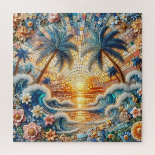 Magical Mosaic Tropical Ocean Sunset Jigsaw Puzzle