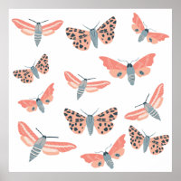 Magical Moths Colorful Pink Blue Art