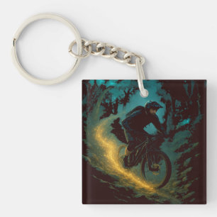 Magical Mountain Biking Adventure Trail Scene  Keychain