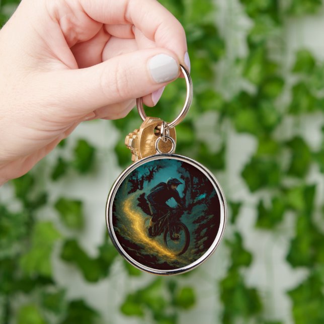 Magical Mountain Biking Adventure Trail Scene  Keychain (Hand)