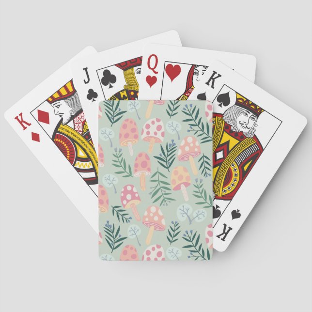 Magical Mushroom Forest Pattern Pink Green Playing Cards (Back)