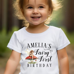Magical Mushroom Girls Fairy First Birthday  Baby T-Shirt