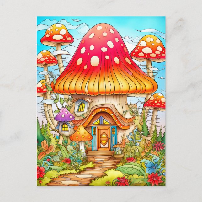Magical Mushroom House Illustration Postcard (Front)