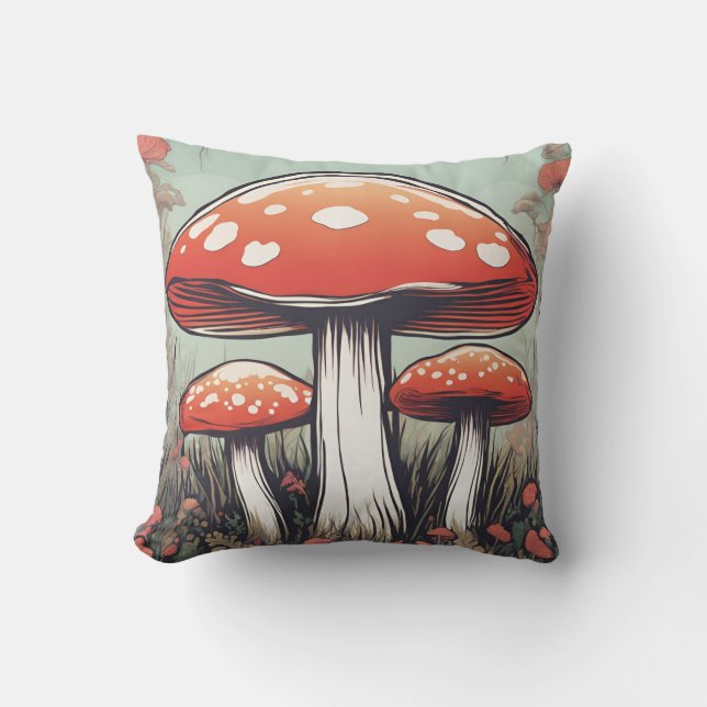 Magical Mushroom Meadow D17 Throw Pillow (Front)