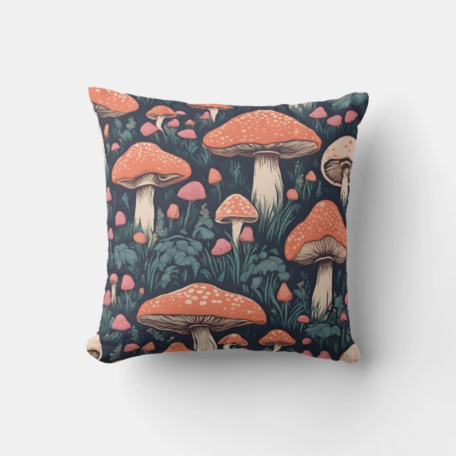 Magical Mushroom Meadow D22 Throw Pillow (Front)