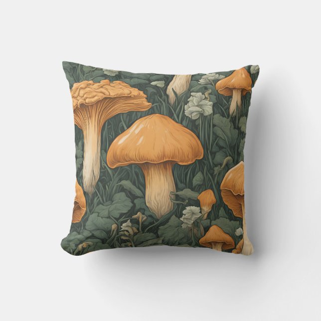 Magical Mushroom Meadow D29 Throw Pillow (Front)