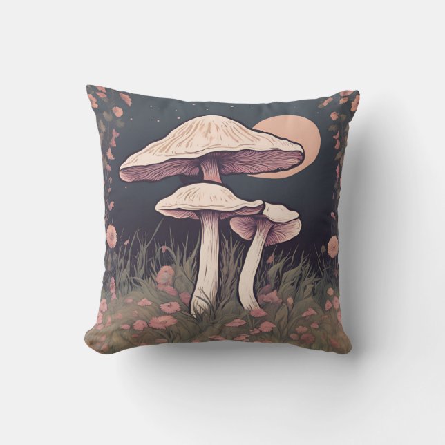 Magical Mushroom Meadow D33 Throw Pillow (Front)