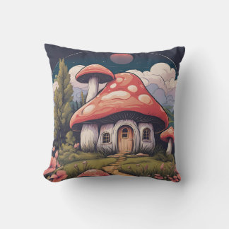 Magical Mushroom Meadow D7 Throw Pillow