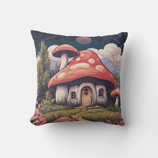 Magical Mushroom Meadow D7 Throw Pillow (Front)