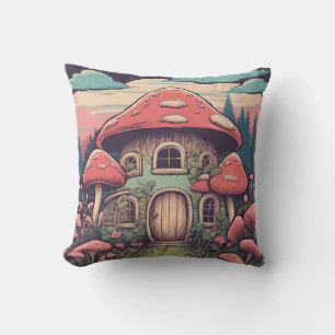 Magical Mushroom Meadow D8 Throw Pillow