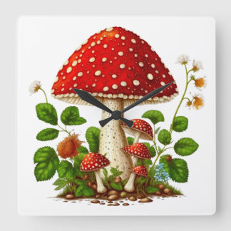 MAGICAL MUSHROOM Wall Clock, 27.3cm Square Acrylic Clock