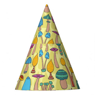Magical Mushrooms Doodle Seamless Pattern Party Hat