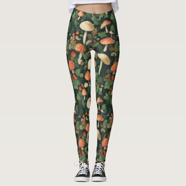 Magical mushrooms forest garden nature leggings (Front)