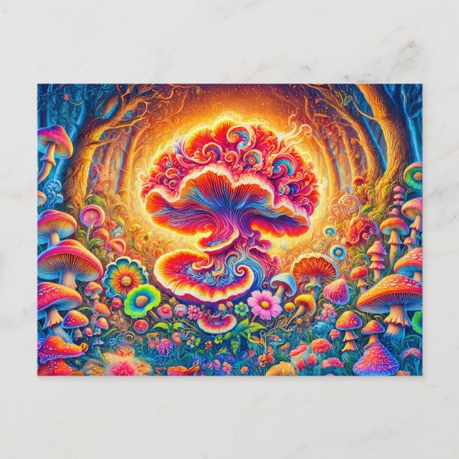Magical Mushrooms Psychedelic Forest Fantasy Postcard (Front)