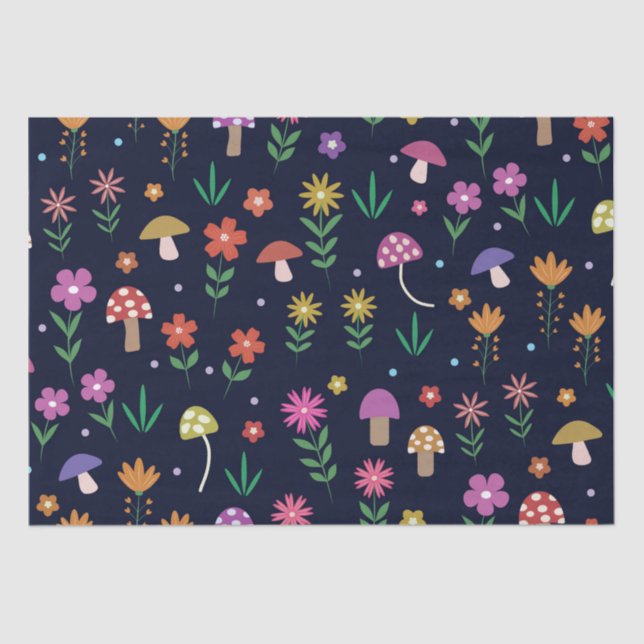 Magical Mushrooms With Whimsical Flowers Pattern  Tissue Paper (Front)