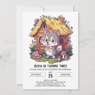Magical Mystical Digital Wolf Birthday Invitation