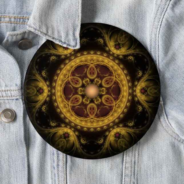 Magical mystical fairy fractal pattern mandala 6 inch round button (In Situ)