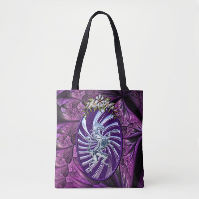 Magical Mythical Silver Unicorn Cool Background Tote Bag (Front)