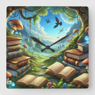 Magical Nature and Old Books Wall Clock