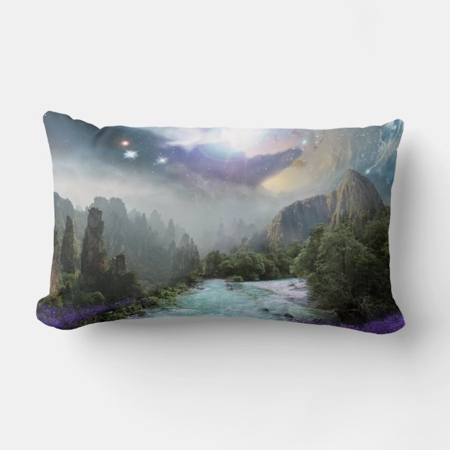 Magical Nature Landscape with Rushing Water Lumbar Pillow (Front)