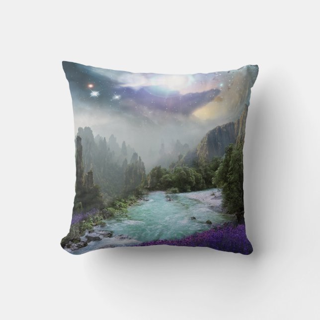 Magical Nature Landscape with Rushing Water Throw Pillow (Front)