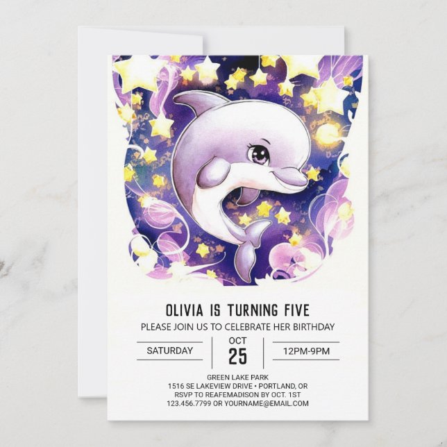 Magical Nautical Kids' Dolphin Birthday Invitation (Front)