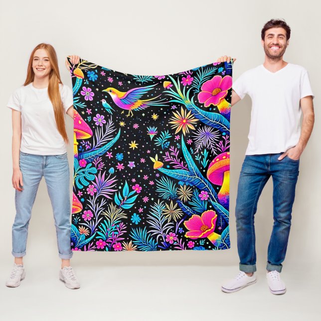 Magical Neon Forest Night Dream Design Fleece Blanket (In Situ)