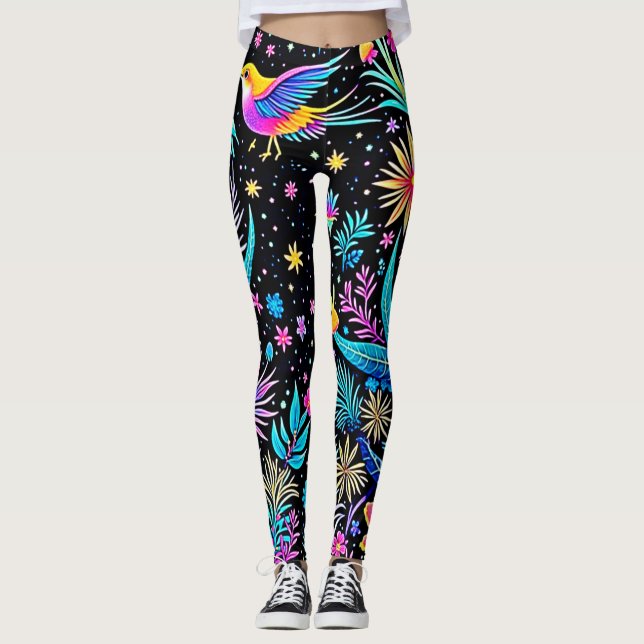 Magical Neon Forest Night Dream Design Leggings (Front)