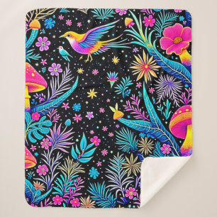 Magical Neon Forest Night Dream Design Sherpa Blanket