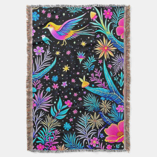 Magical Neon Forest Night Dream Design Throw Blanket