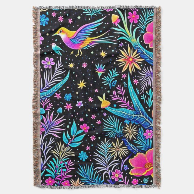 Magical Neon Forest Night Dream Design Throw Blanket (Front Vertical)