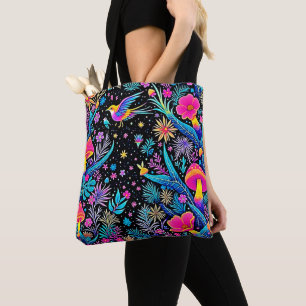 Magical Neon Forest Night Dream Design Tote Bag