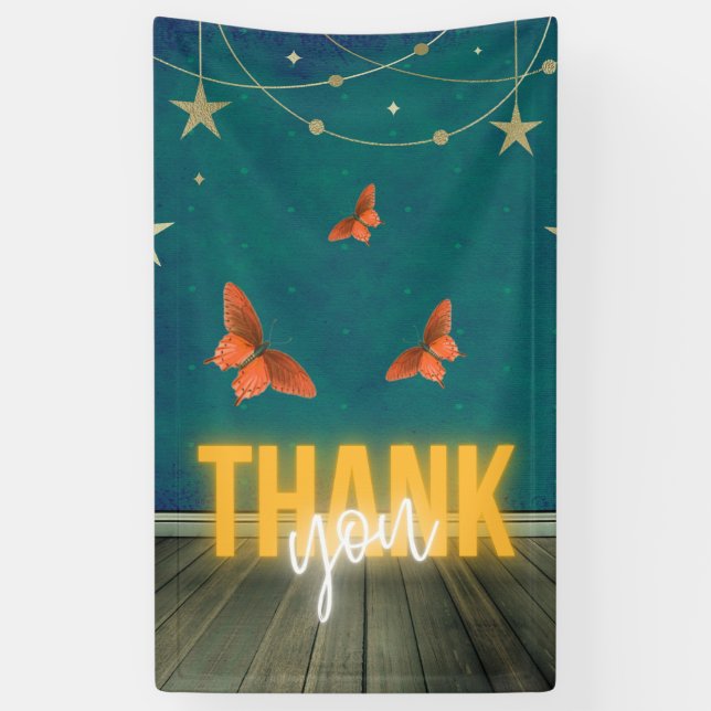 Magical Neon Lights & Butterflies Thank You Banner (Vertical)