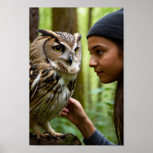 Magical Night in the Forest: Boy and Owl Poster