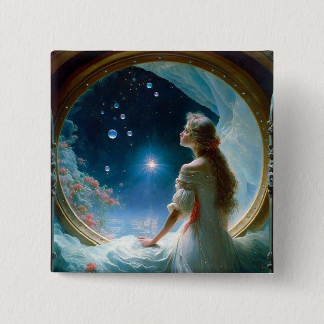 Magical Night Scene Fantasy Art 2 Inch Square Button (Front)