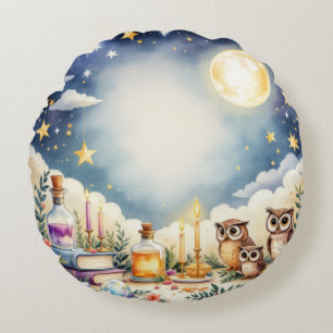 Magical Night Sky Owls Stars Watercolor Pillow