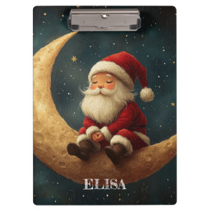 Magical Night with Crescent Moon and Santa Claus Clipboard
